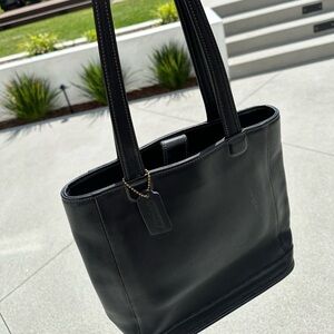 Vintage Coach Black Leather Tote Bag